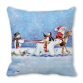 Merry Christmas cushion featuring Santa, snowman and penguin on ice blue peach skin - 18x18 Inch / Blue Winter Collection Style (13)