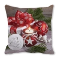 Funda de cojín Feliz Navidad con caja de regalo roja y adornos de velas suaves - 45x45 cm / Caja de Regalo Cinta Roja (4)