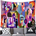 Abstract face art tapestry with vibrant geometric shapes over a modern sofa - Abstract Cubism Portrait Patchwork / 100x70(Peach Skin)