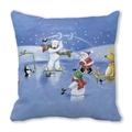Christmas cushion cover featuring animals playing ice hockey on a snowy blue background - Christmas Ice Hockey (12) / 45x45cm