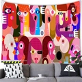 Detail of pop art tapestry with abstract faces and Keep Out stripe design over a sofa - 100x70cm / Brushed Texture / Keep Out Industrial Face (11)