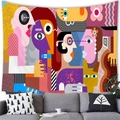 Abstract line art tapestry detail with bold geometric faces in vibrant colors - 100x70cm / Brushed Texture / Bright Yellow Violet High Contrast Portrait (9)
