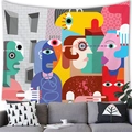 Detail of colorful abstract cubist face tapestry on a modern living room wall - Abstract Cubism Portrait Patchwork / 150x100(Peach Skin)