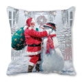 Christmas peach skin pillow case featuring Santa and snowman oil painting art - Santa Interacting in Snow Style(8)