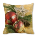 Quadratisches Weihnachtskissen mit festlichen roten Kugeln, Stern und Tannenzweig - 45x45 cm / Rote Kugel Pentagramm (5)