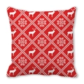Christmas red elk and snowflake pattern square cushion cover for holiday home decor - Red White Pixel Diamond Elk (30)