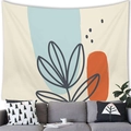 Detail of minimalist abstract tapestry with Morandi tones and leaf line art on sofa wall - 100cmx70cm / Morandi Toned Botanical Leaf Line Art (12)