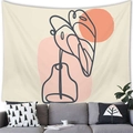 Detailed texture of abstract minimalist line art tapestry on fabric background - 100cmx70cm / Minimalist Line Plant And Color Blocks (8)