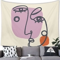 Detailed view of minimalist line art tapestry with pink and orange abstract face patterns - 100cmx70cm / Minimalist Line Art Abstract Face (7)