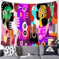 Bohemian abstract face tapestry with vibrant colors hanging over a modern sofa - Bohemian Style Purple and Pink Face / 150x100(Peach Skin)