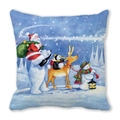 Christmas peach skin cushion with Santa on polar bear and penguin on reindeer print - Polar Bear and Santa (25) / 45x45cm