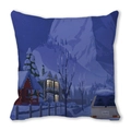 Square peach skin pillow with winter village night scene illustration and snowy houses - 18x18 Inch / License Plate 28-NO Car Style (20)