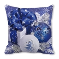 Blaues Weihnachtskissen mit Stern-Geschenkbox und festlichem Schneeflocken-Druck auf Mikrofaser - 45x45 cm / Blaue Geschenkbox Schneeflocken Kugel (8)