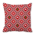 Detail of red Bohemian Christmas pillowcase with elk and snowflake geometric patterns - Red White Diamond Xmas Tree (32)