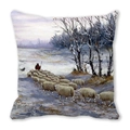 Detail of artistic oil painting print on Christmas peach skin decorative pillow cover - 18x18 Inch / Forest Snow Shepherd (30)