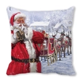 Merry Christmas peach skin pillow cover featuring Santa Claus and reindeer oil painting - Santa with Reindeer Sleigh Style(11)
