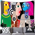 Abstract geometric portrait tapestry with vibrant Picasso art style for living room - 100x70cm / Brushed Texture / Picasso Style Abstract Portrait (3)