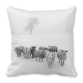 Detail of Christmas peach skin cushion showing sheep in snow art photography print - 18x18 Inch / Misty Lone Tree Sheep (27)