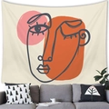 Abstract minimalist line art tapestry with pink and orange face design for wall decor - 100cmx70cm / Picasso Abstract Face Lines Style (1)