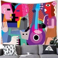 Abstract face art tapestry with guitar design in colorful modern living room decor - 100x70cm / Brushed Texture / Abstract Profile and Purple Guitar (5)