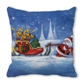 Merry Christmas cushion featuring Santa and reindeer on deep blue peach skin fabric - Christmas Sleigh Fun (27) / 45x45cm