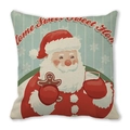 Detail of Christmas pillow cover with vintage Santa Claus and Home Sweet Home text - 18x18 Inch / Light Blue Stripes Gingerbread Man and Santa (39)