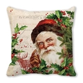 Detail of Santa Claus and reindeer print on peach skin fabric Christmas pillow case - 18x18 Inch / Retro Realistic Reindeer and Santa (Beige) (38)