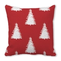 Close-up of red Christmas pillowcase with white polka dots and Christmas tree pattern - Red White Polka Dot Xmas Tree (34)