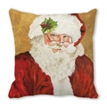 Detail of vintage Santa Claus printed cushion cover made of peach skin fabric texture - 18x18 Inch / Retro Santa on Gold Texture (28)