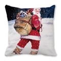 Close-up of vintage Santa Claus oil painting print on a square decorative pillow case - 18x18 Inch / Walking Santa in Snow (Red Robe) (27)
