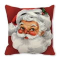 Square red Christmas pillow featuring a vintage hand-drawn Santa Claus head design - 18x18 Inch / Retro Red Background Santa Head (24)