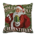 Detail of Santa Claus cushion cover with Merry Christmas text on textured fabric - 18x18 Inch / Dark Green Have a Holly Jolly Christmas (23)