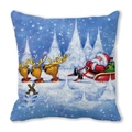 Christmas peach skin pillow cover featuring Santa and reindeer sleigh in a snowy forest - Reindeer Sleigh Flight (29) / 45x45cm