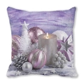 Weihnachts Kissenhülle mit lila Kerze und Sternenmuster aus pfirsichfarbenem Samtstoff - 45x45 cm / Lila Silber Weiß Kerze (11)