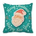 Detail of Christmas pillow featuring retro Santa Claus on teal snow background - 18x18 Inch / Cyan Blue Retro Santa Face Style (40)