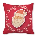 Red Santa Claus decorative pillow cover with Merry Christmas and Happy New Year text - 18x18 Inch / Bright Red Retro Santa Face Style (39)