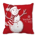 Close-up of red Christmas pillow featuring white vector sketch snowman and snowflakes - 18x18 Inch / Bright Red Snowman Sketch Style (35)