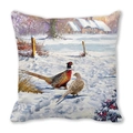 Cojín navideño cuadrado con diseño de pintura al óleo de faisanes en la nieve - 45x45 cm / Patrón de Faisán (1)
