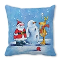 Sky blue Christmas peach skin pillow case featuring Santa Claus Snowman and Reindeer - 18x18 Inch / Reindeer with Question Mark Style (28)