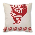 Detailed view of square Christmas pillowcase with Santa Claus print on soft peach skin fabric - 18x18 Inch / Beige Background Santa and Gifts Style (30)