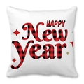 Housse de coussin Noël blanche avec lettrage Happy New Year à carreaux rouges - 45x45 cm / Motif Nouvel An Carreaux (6)