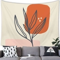 Abstract feminine line art tapestry with orange and pink geometric shapes for wall decor - 100cmx70cm / Minimalist Plant Lines And Color Blocks (5)