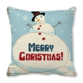 Detail of square Merry Christmas pillowcase featuring a cute snowman and festive text - 18x18 Inch / Light Blue Red Blue Greeting Snowman Style (28)