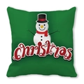 Close-up of a green Christmas pillowcase featuring a happy snowman and festive text - 18x18 Inch / Green Pattern Red Greeting Snowman Style (26)