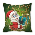 Detail of Christmas pillowcase with Santa Claus and Merry Christmas text on green fabric - 18x18 Inch / Dark Green Background Santa with Giftbox Style (24)