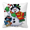 Christmas snowman and blue bird pillow cover made of soft peach skin fabric for home decor - 18x18 Inch / Snowman with Candy Cane (34)