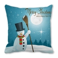 Detail of square pillowcase featuring a cartoon snowman and Merry Christmas greeting - 18x18 Inch / Dark Blue Moonlight Snowman with Broom Style (23)