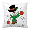 Square white Christmas pillow featuring a cute cartoon snowman with red gloves and scarf - 18x18 Inch / Chibi Cartoon Snowman (28)