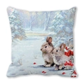 Funda de cojín de piel de melocotón con conejos y bayas de invierno estilo óleo - 45x45 cm / Patrón de Conejo y Bayas Rojas (2)