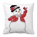 Detail of decorative Christmas pillow featuring a cartoon snowman with a red cardinal - 18x18 Inch / Snowman with Red Bird (25)